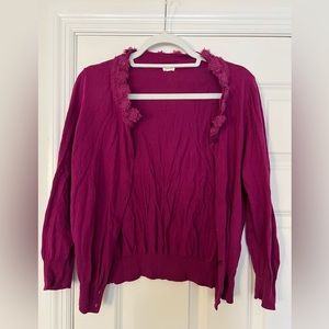 JCrew Raspberry Button Down Cardigan